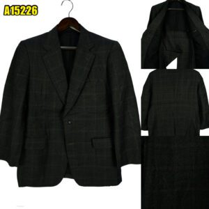 Suit Jacket Wool Black Dark Grey Charcoal Windowpane Japan US UK 44 Chest Size 44 Regular Full Canvas มุมที่ 1