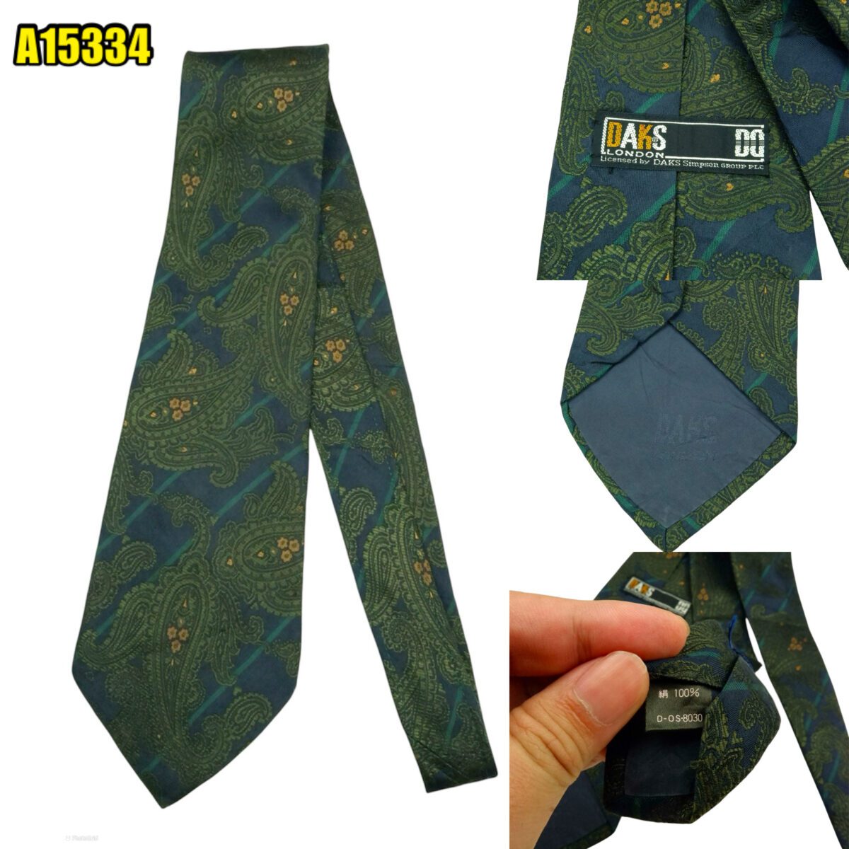 created by photogrid DAKS Tie Silk Green Paisley Japan (US Import Tax Included) มุมที่ 1