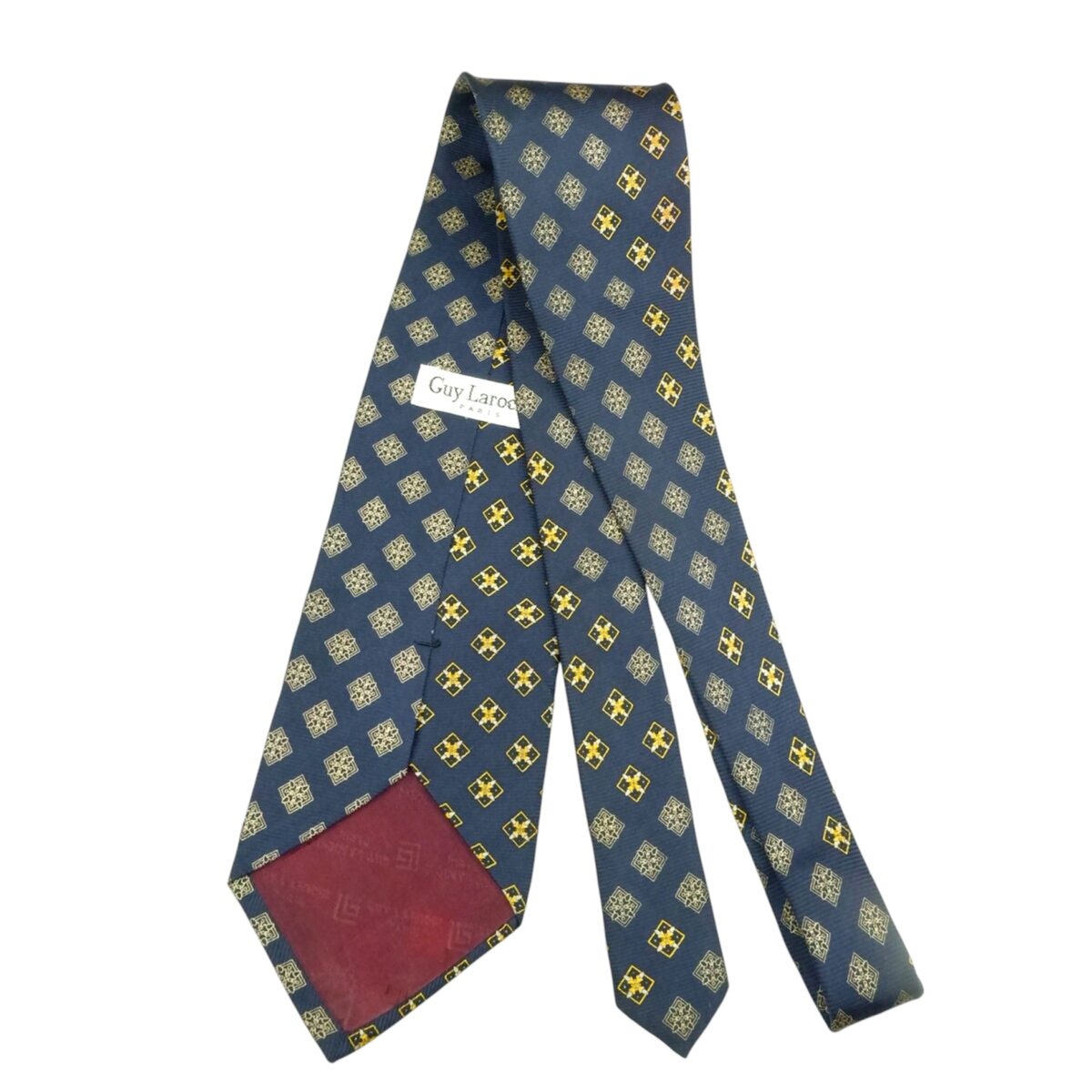 a15349 4 Guy Laroche Tie Silk Navy Geometric Korea (US Import Tax Included) มุมที่ 4