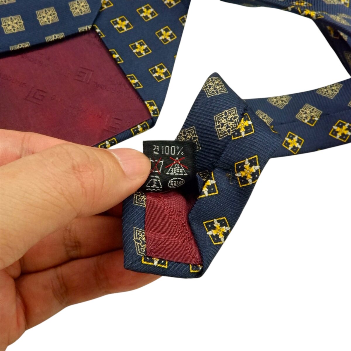 a15349 8 Guy Laroche Tie Silk Navy Geometric Korea (US Import Tax Included) มุมที่ 8