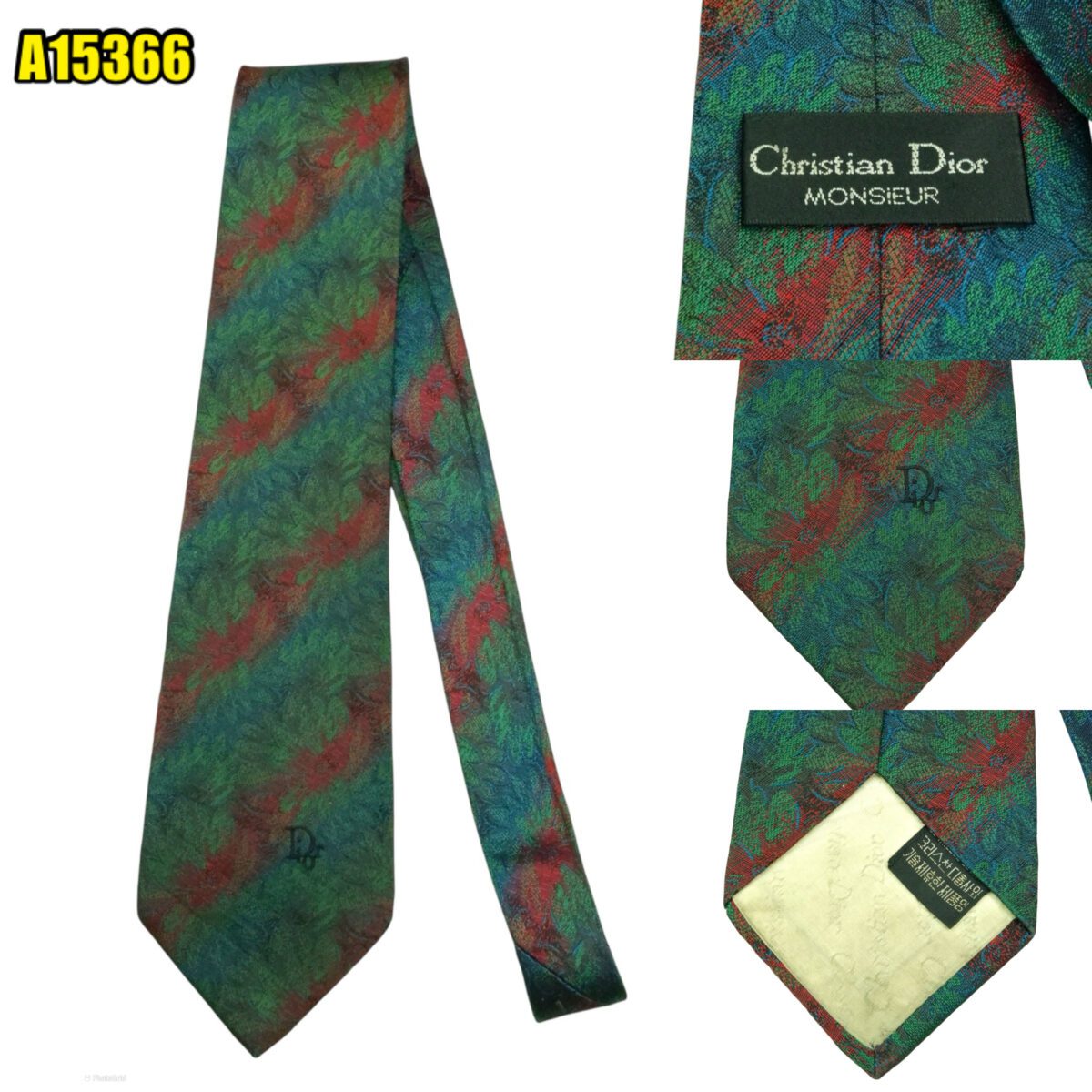 created by photogrid Christian Dior Tie Silk Green Leaf Stripe Korea (US Import Tax Included) มุมที่ 1