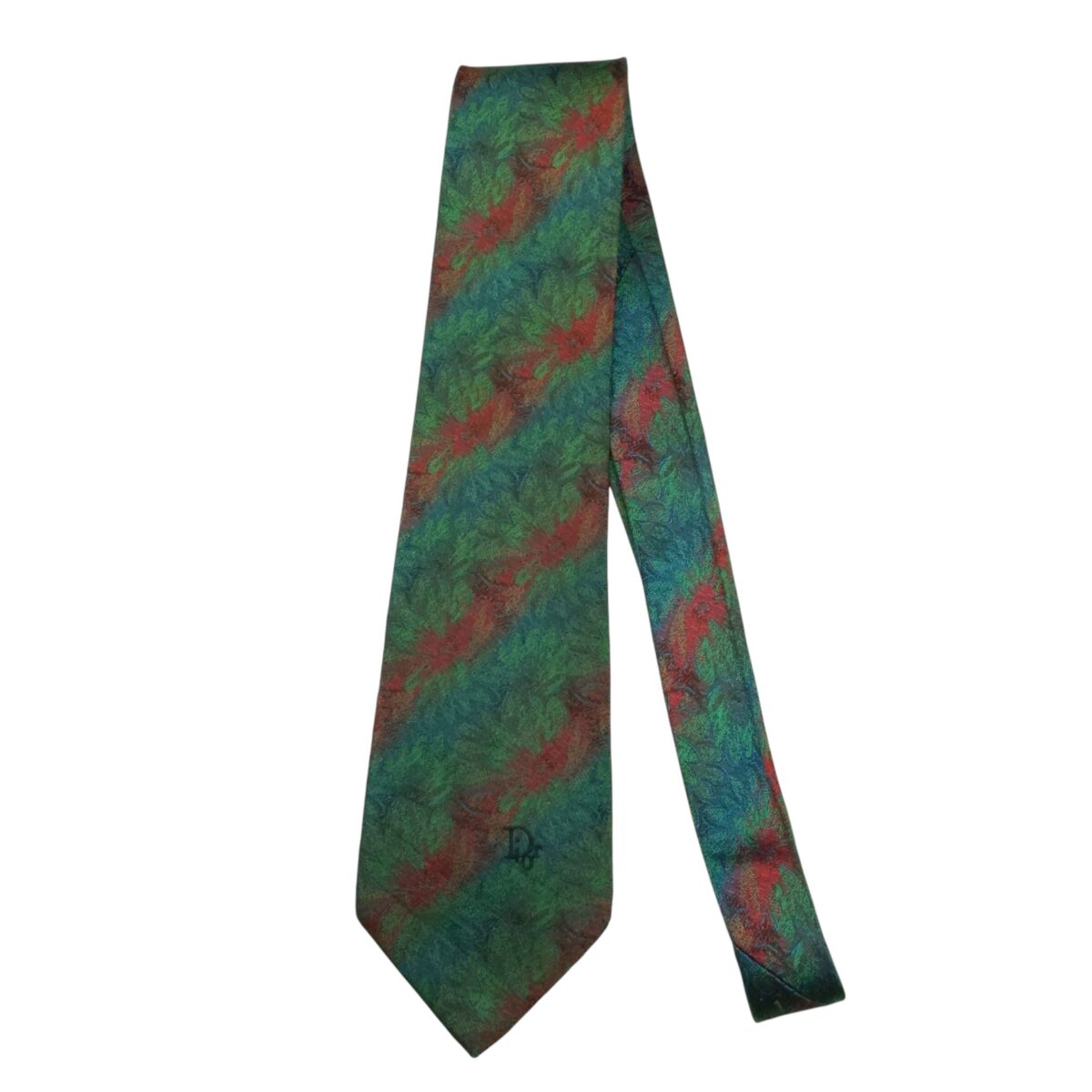 a15366 2 Christian Dior Tie Silk Green Leaf Stripe Korea (US Import Tax Included) มุมที่ 2