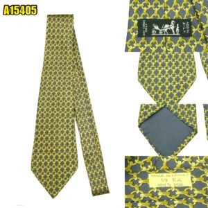Hermes Tie Silk Gray Yellow Geometric France (US Import Tax Included) มุมที่ 1