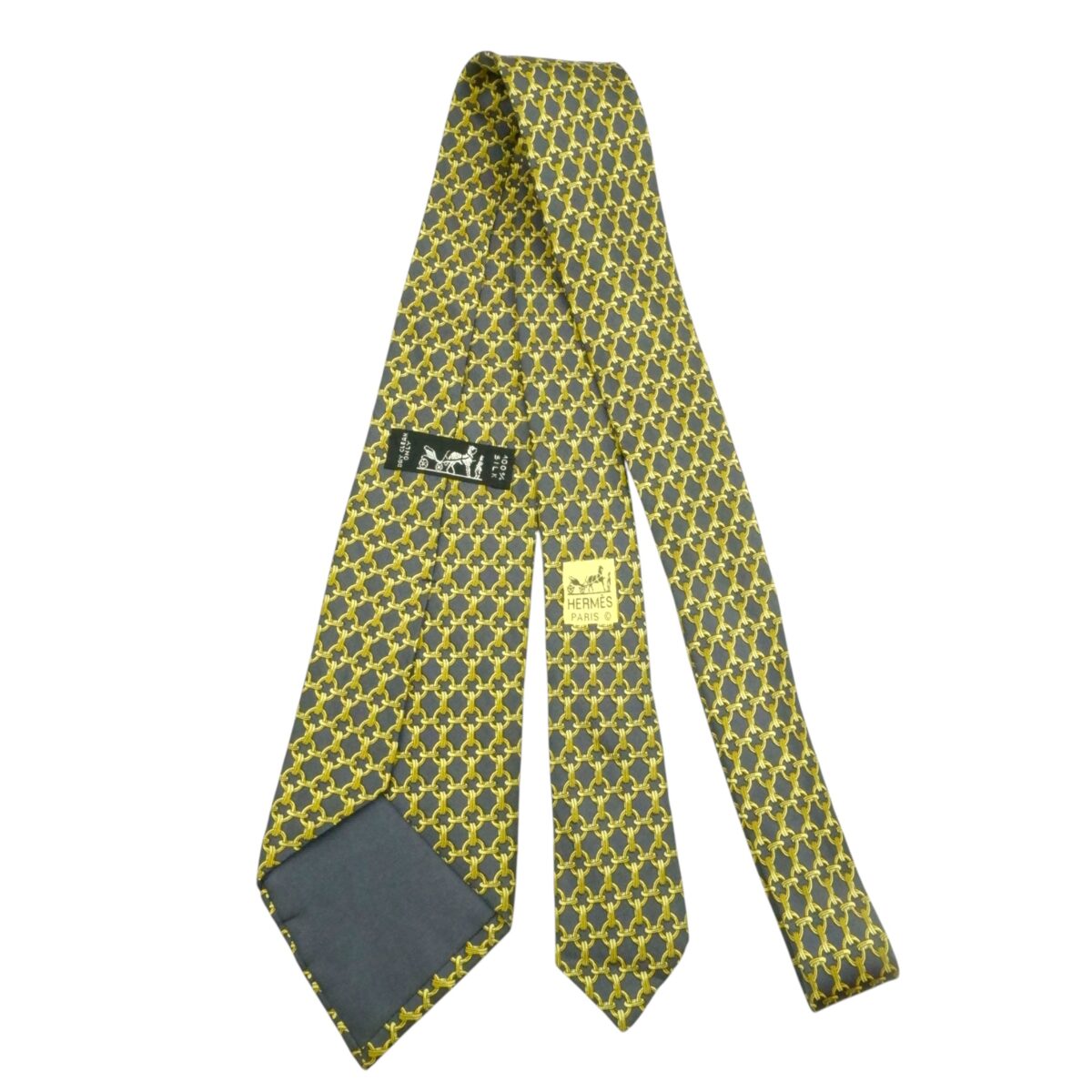 Hermes Tie Silk Gray Yellow Geometric France (US Import Tax Included) | mesabb clothing Hermes Tie Silk Gray Yellow Geometric France (US Import Tax Included) มุมที่ 4