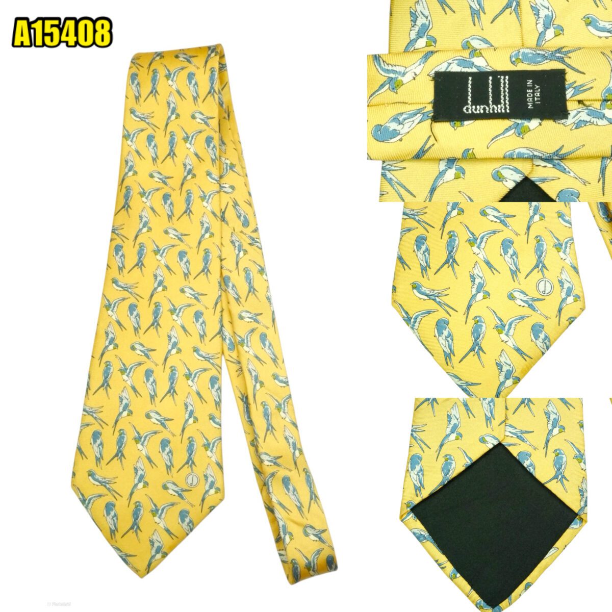 created by photogrid Dunhill Tie Silk Yellow Bird Italy (US Import Tax Included) มุมที่ 1