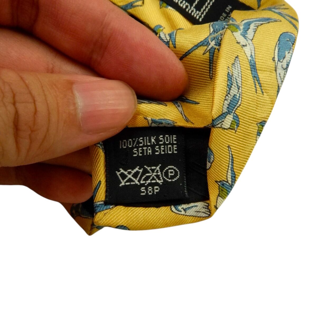 a15408 7 Dunhill Tie Silk Yellow Bird Italy (US Import Tax Included) มุมที่ 7