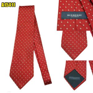Burberry Tie Silk Red Silver Dot Japan (US Import Tax Included) มุมที่ 1