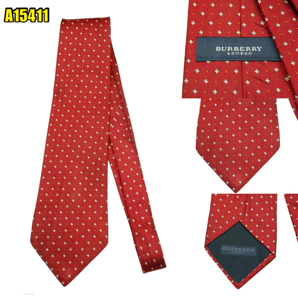created by photogrid Burberry Tie Silk Red Silver Dot Japan (US Import Tax Included) มุมที่ 1