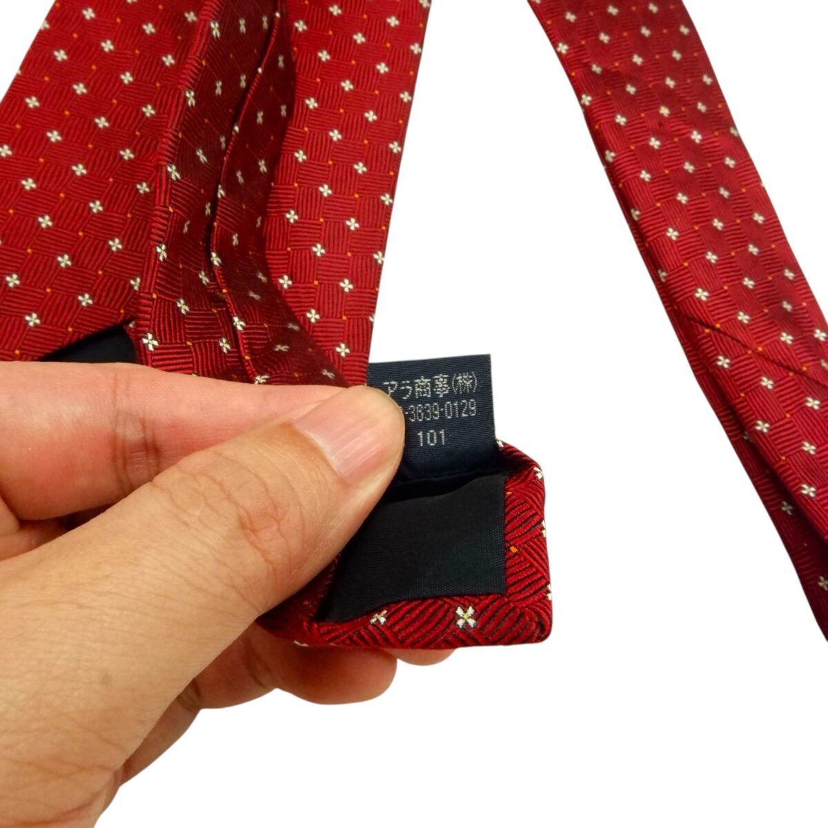 a15411 8 Burberry Tie Silk Red Silver Dot Japan (US Import Tax Included) มุมที่ 8