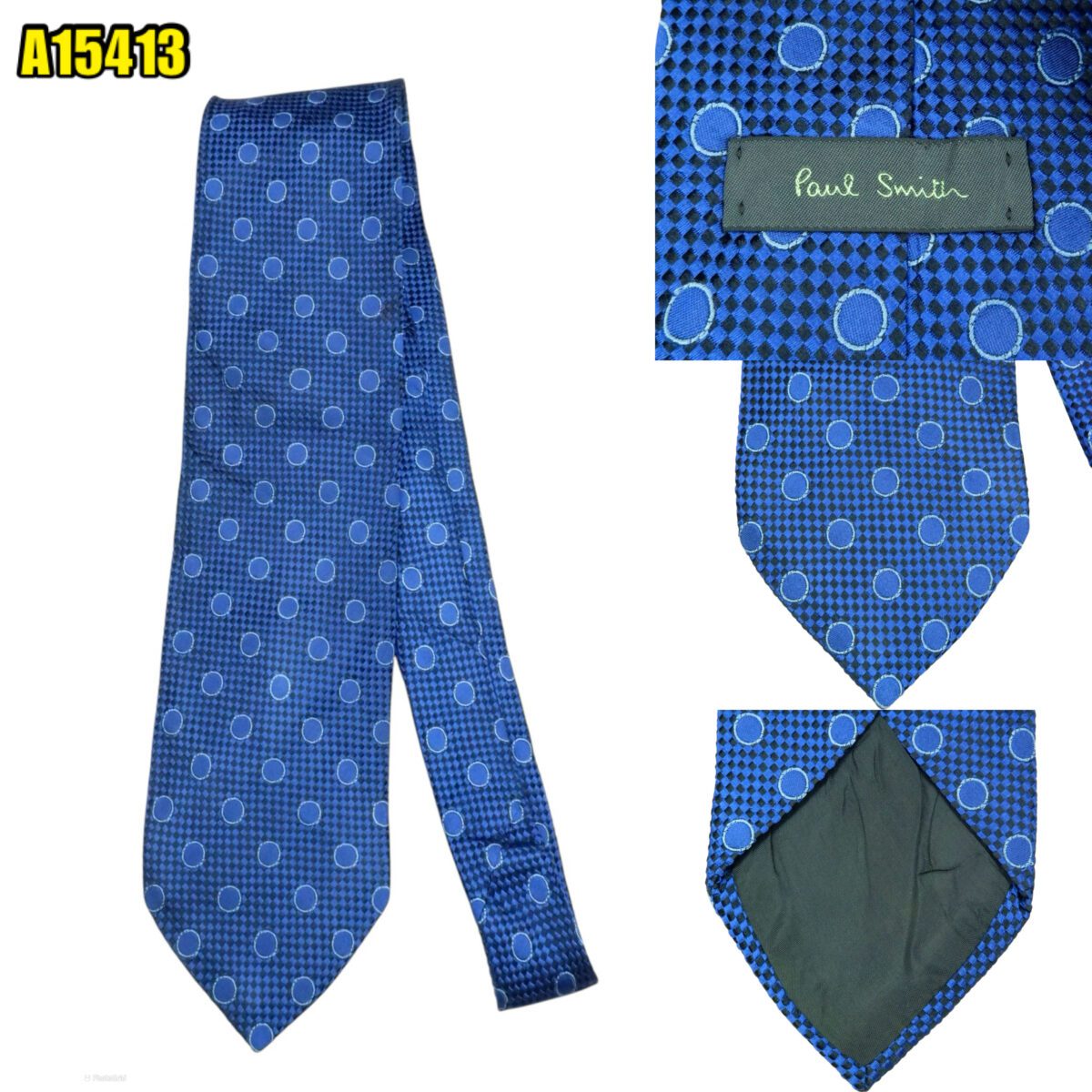 Paul Smith Tie Silk Blue Geometric Italy (US Import Tax Included) | mesabb clothing Paul Smith Tie Silk Blue Geometric Italy (US Import Tax Included) มุมที่ 1
