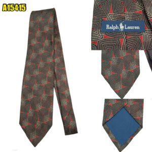 Ralph Lauren Tie Silk Dark Brown Geometric Italy (US Import Tax Included) มุมที่ 1