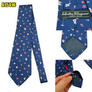 Salvatore Ferragamo Tie Silk Blue Italy (US Import Tax Included) มุมที่ 1