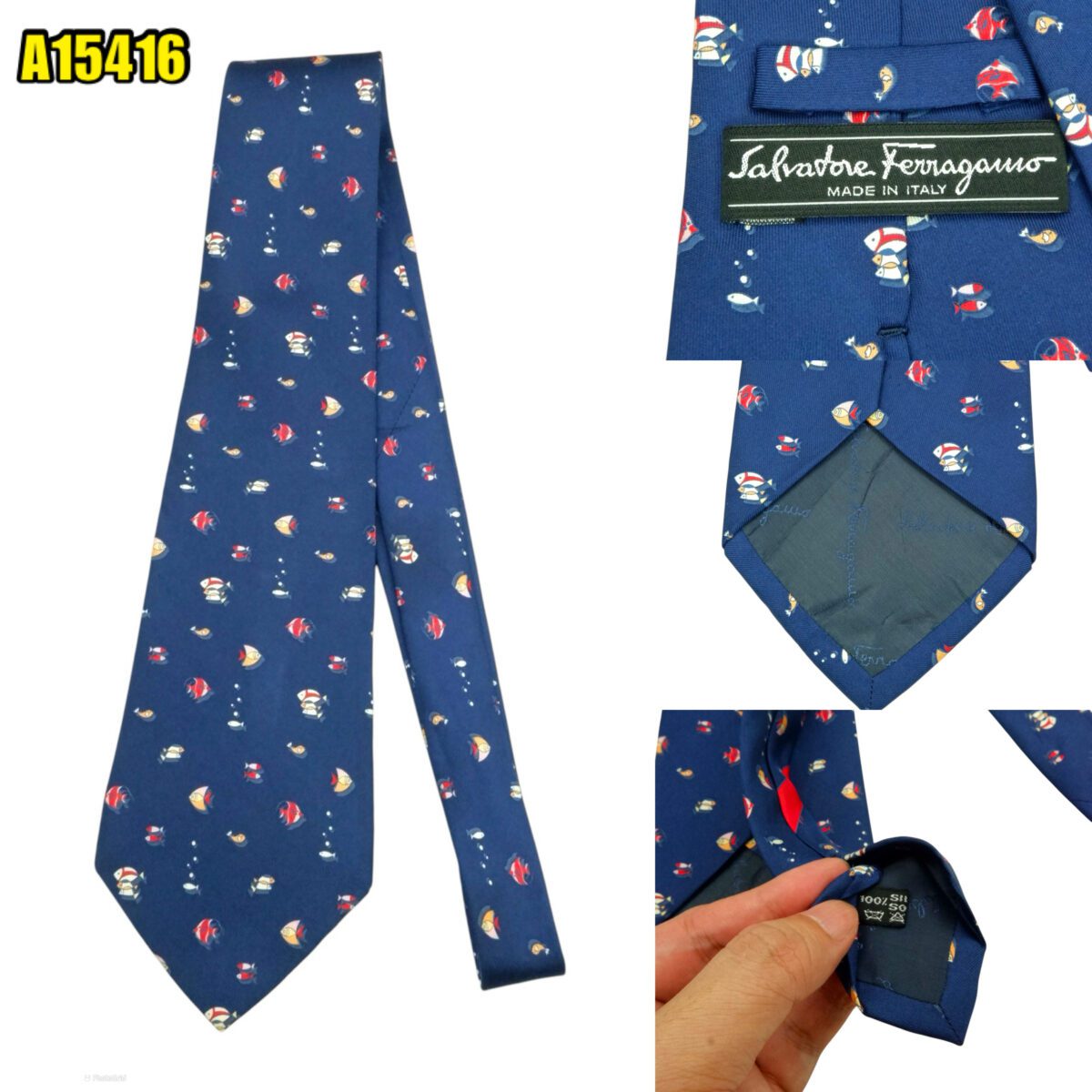 created by photogrid Salvatore Ferragamo Tie Silk Blue Italy (US Import Tax Included) มุมที่ 1