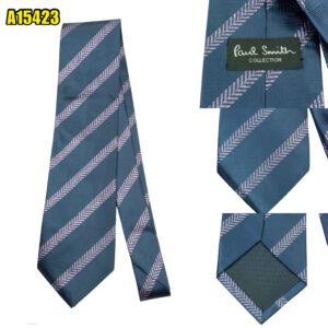 Paul Smith Tie Silk Navy Purple Stripe England (US Import Tax Included) มุมที่ 1
