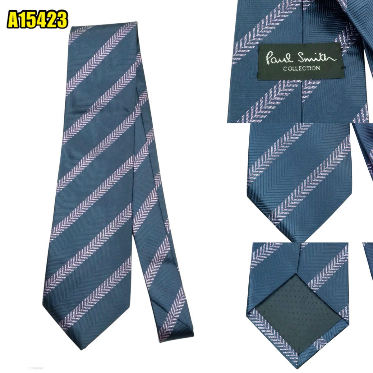 created by photogrid Paul Smith Tie Silk Navy Purple Stripe England (US Import Tax Included) มุมที่ 1
