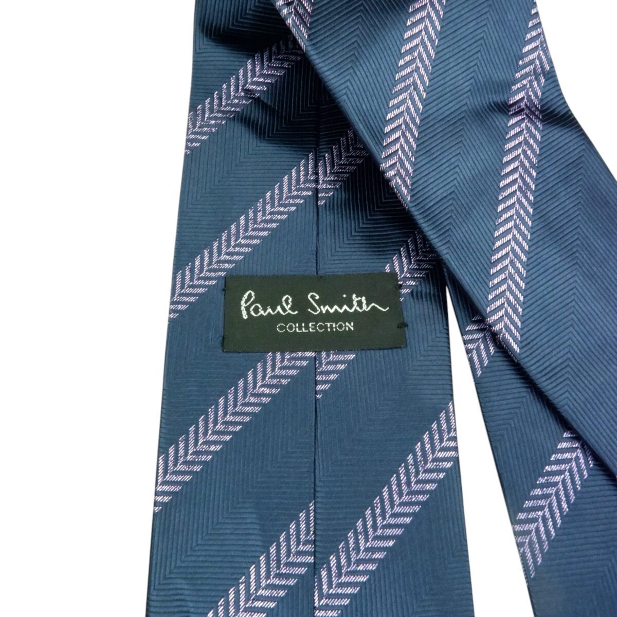 a15423 6 Paul Smith Tie Silk Navy Purple Stripe England (US Import Tax Included) มุมที่ 6