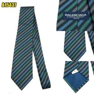 Balenciaga Tie Silk Navy Green Gray Stripe Japan (US Import Tax Included) มุมที่ 1