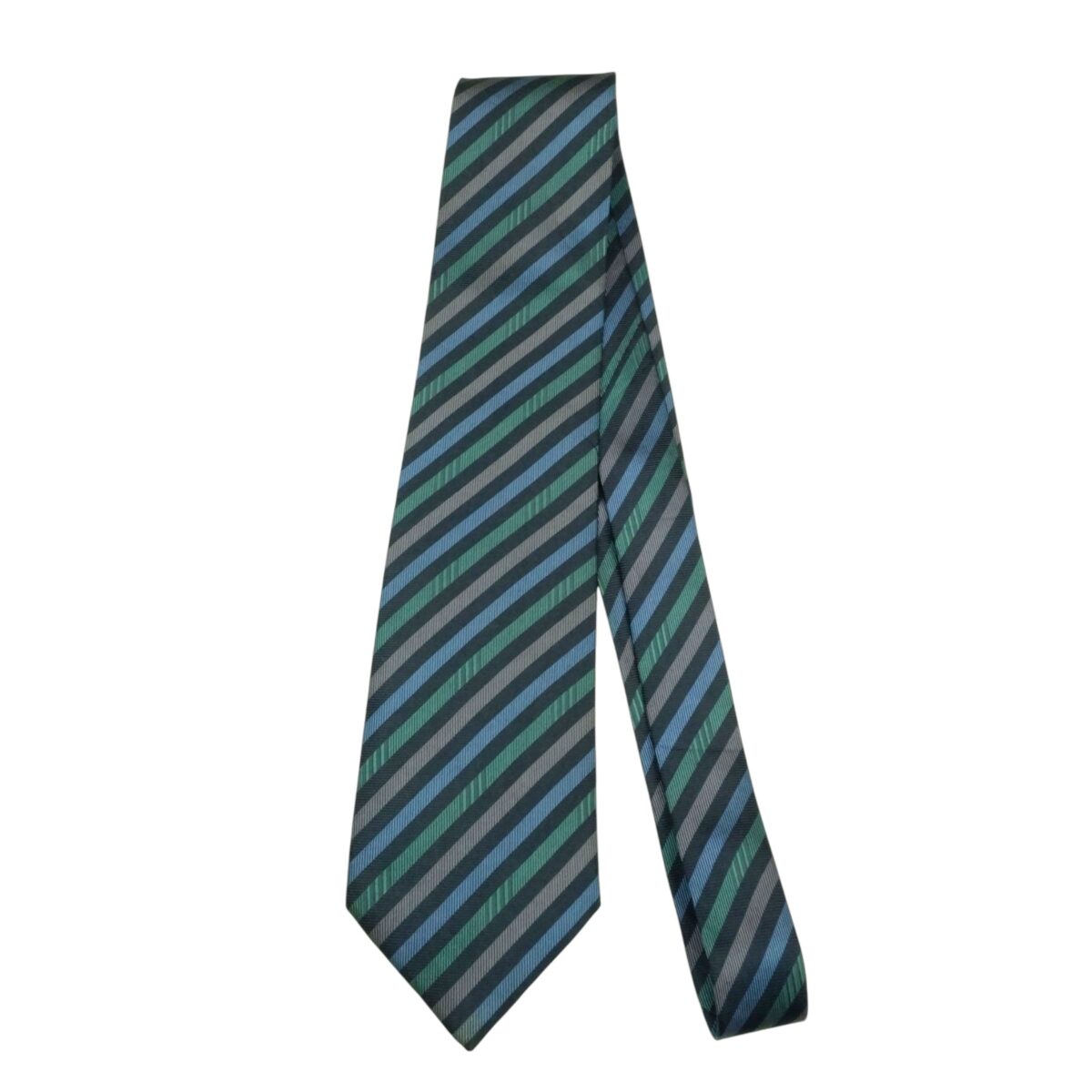 a15437 2 Balenciaga Tie Silk Navy Green Gray Stripe Japan (US Import Tax Included) มุมที่ 2