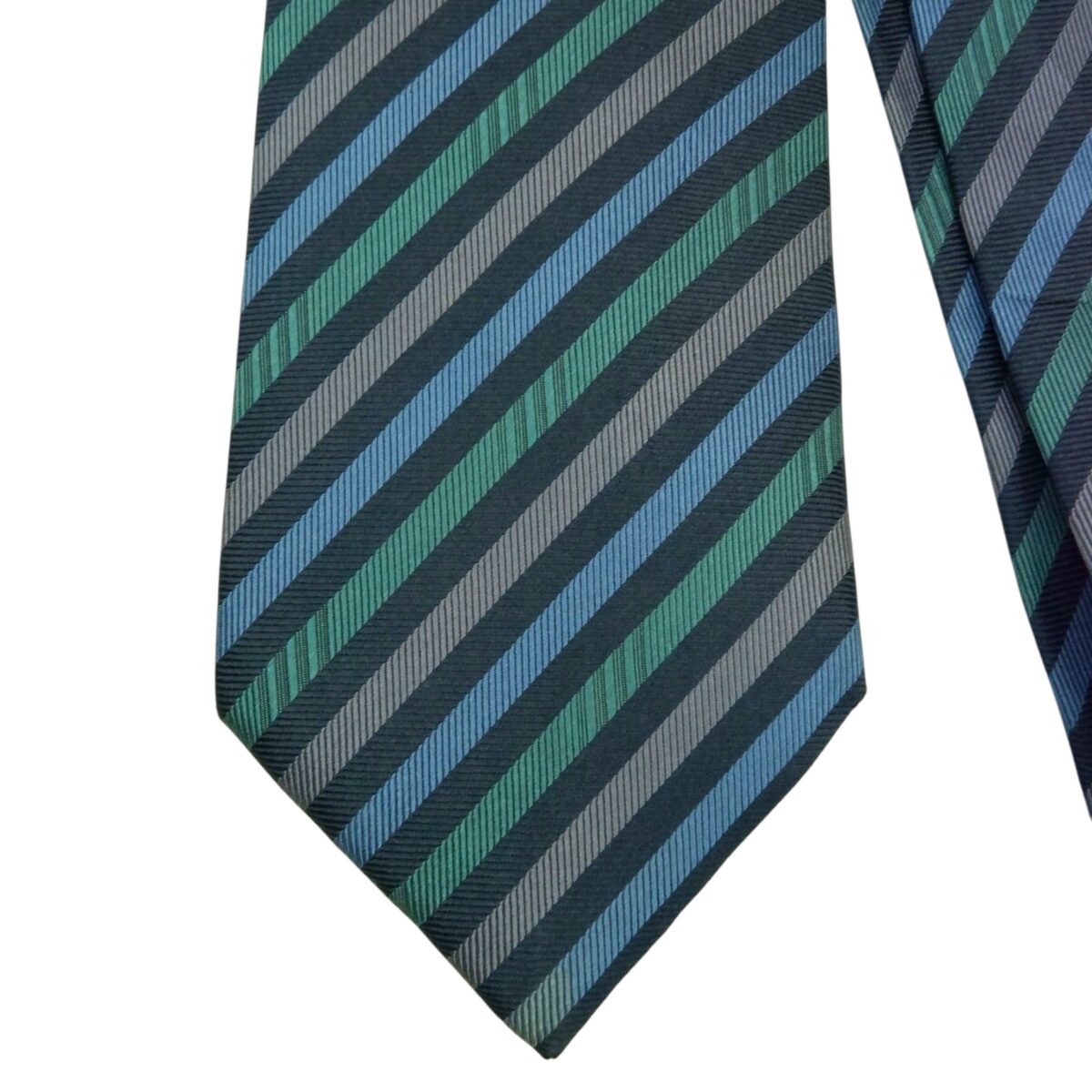 a15437 3 Balenciaga Tie Silk Navy Green Gray Stripe Japan (US Import Tax Included) มุมที่ 3