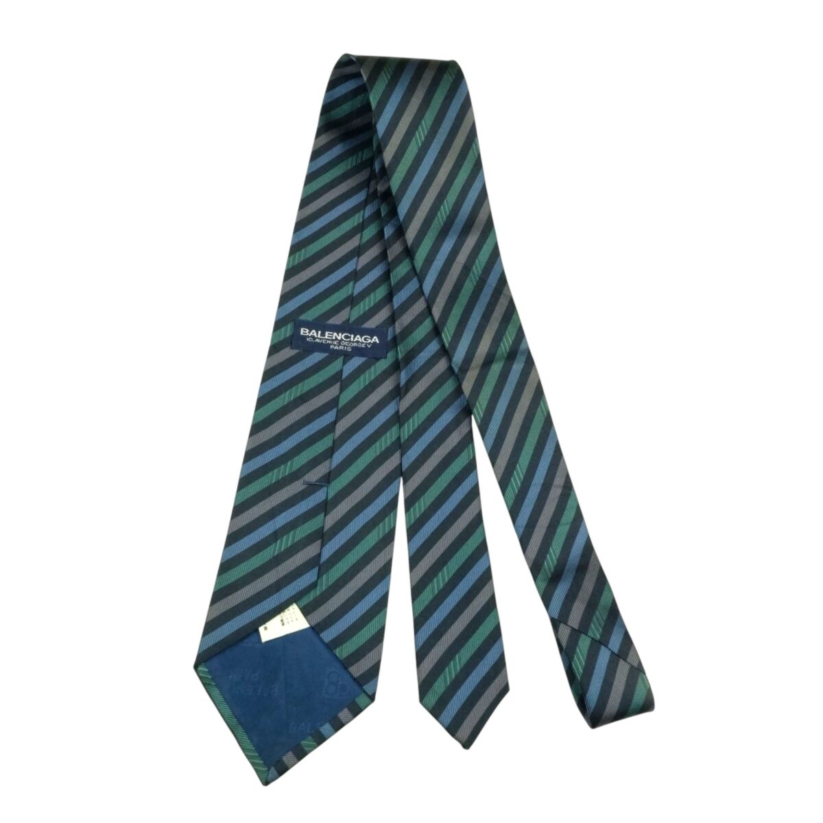 a15437 4 Balenciaga Tie Silk Navy Green Gray Stripe Japan (US Import Tax Included) มุมที่ 4