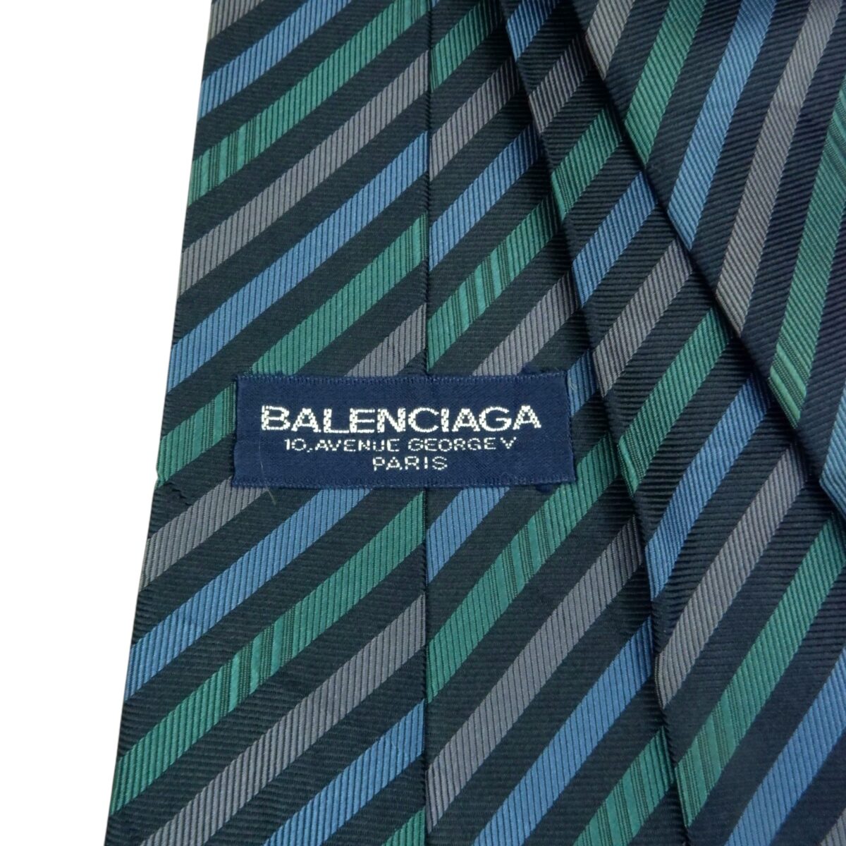 a15437 6 Balenciaga Tie Silk Navy Green Gray Stripe Japan (US Import Tax Included) มุมที่ 6