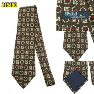 Polo Ralph Lauren Tie Silk Brown Geometric USA (US Import Tax Included) มุมที่ 1
