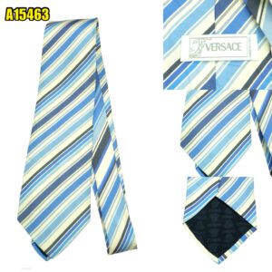 Versace Tie Silk White Blue Stripe Italy (US Import Tax Included) มุมที่ 1