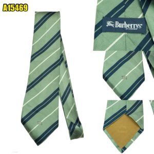 Burberry Tie Silk Light Green Blue Stripe (US Import Tax Included) มุมที่ 1