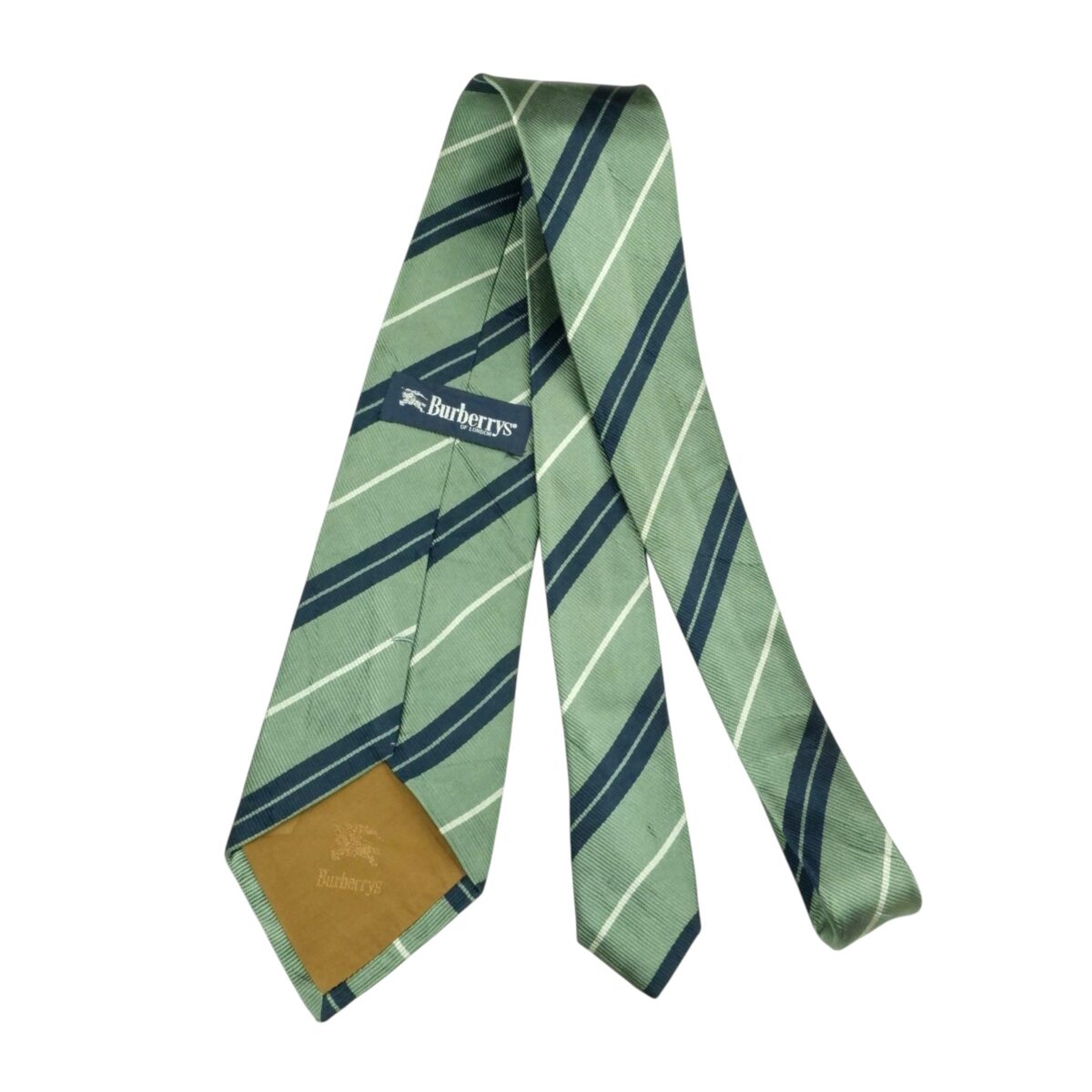 a15469 4 Burberry Tie Silk Light Green Blue Stripe (US Import Tax Included) มุมที่ 4