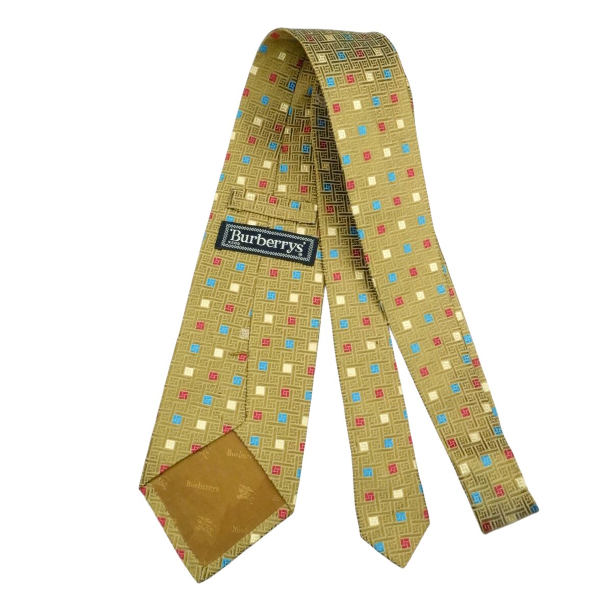 a15474 4 Burberry Tie Silk Brown Geometric Japan (US Import Tax Included) มุมที่ 4