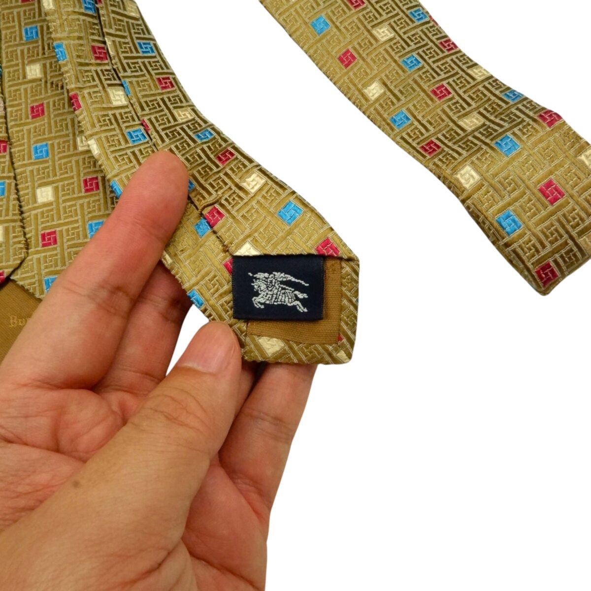 a15474 7 Burberry Tie Silk Brown Geometric Japan (US Import Tax Included) มุมที่ 7