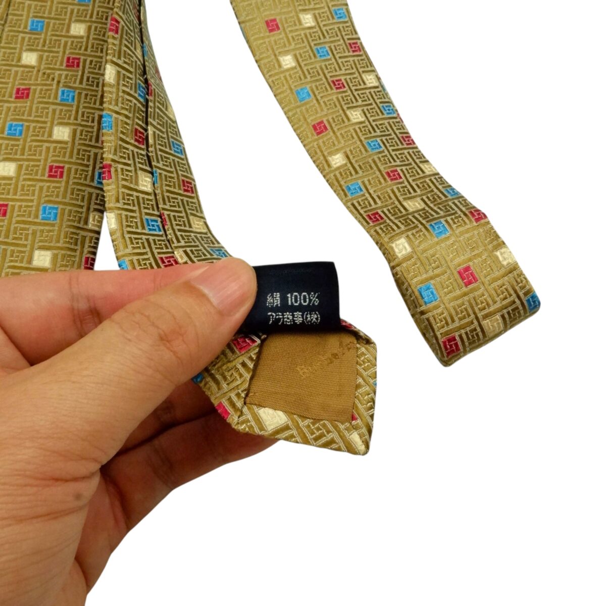 a15474 8 Burberry Tie Silk Brown Geometric Japan (US Import Tax Included) มุมที่ 8