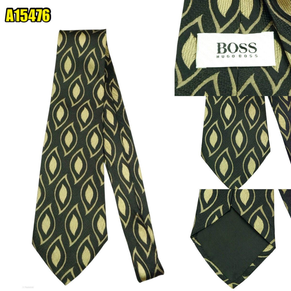 created by photogrid Hugo Boss Tie Silk Black Beige Geometric Italy (US Import Tax Included) มุมที่ 1
