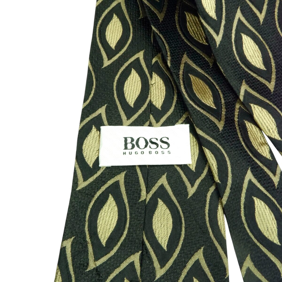 a15476 6 Hugo Boss Tie Silk Black Beige Geometric Italy (US Import Tax Included) มุมที่ 6