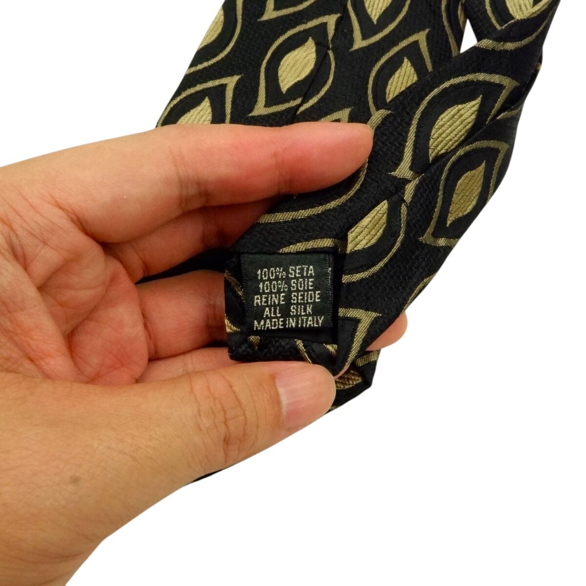 a15476 7 Hugo Boss Tie Silk Black Beige Geometric Italy (US Import Tax Included) มุมที่ 7
