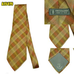 Trussardi Tie Silk Brown Stripe Italy (US Import Tax Included) มุมที่ 1