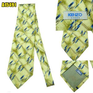 Kenzo Tie Silk Olive Green Geometric Japan (US Import Tax Included) มุมที่ 1
