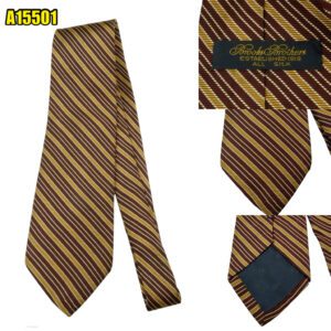 Brooks Brothers Tie Silk Brown Yellow Stripe  (US Import Tax Included) มุมที่ 1