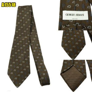 Giorgio Armani Tie Silk Cotton Brown Geometric Italy (US Import Tax Included) มุมที่ 1