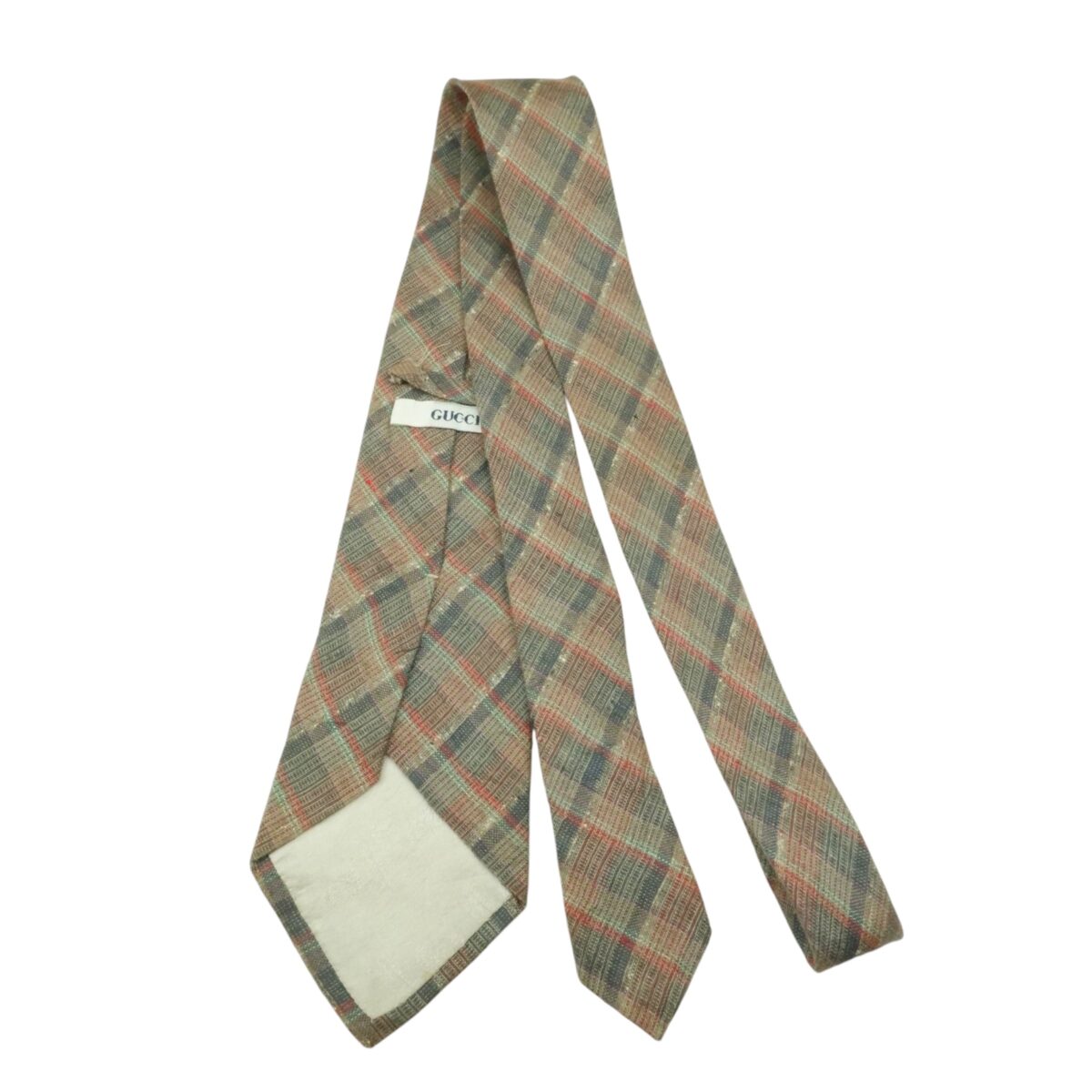 Gucci Tie Linen Gray Check Italy (US Import Tax Included) | mesabb clothing Gucci Tie Linen Gray Check Italy (US Import Tax Included) มุมที่ 4