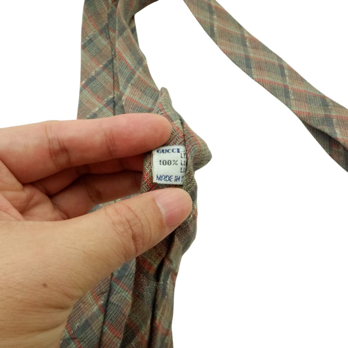Gucci Tie Linen Gray Check Italy (US Import Tax Included) | mesabb clothing Gucci Tie Linen Gray Check Italy (US Import Tax Included) มุมที่ 7