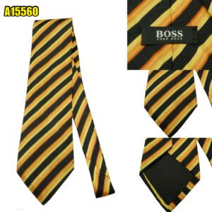 Hugo Boss Tie Silk Black Beige Stripe Italy (US Import Tax Included) มุมที่ 1