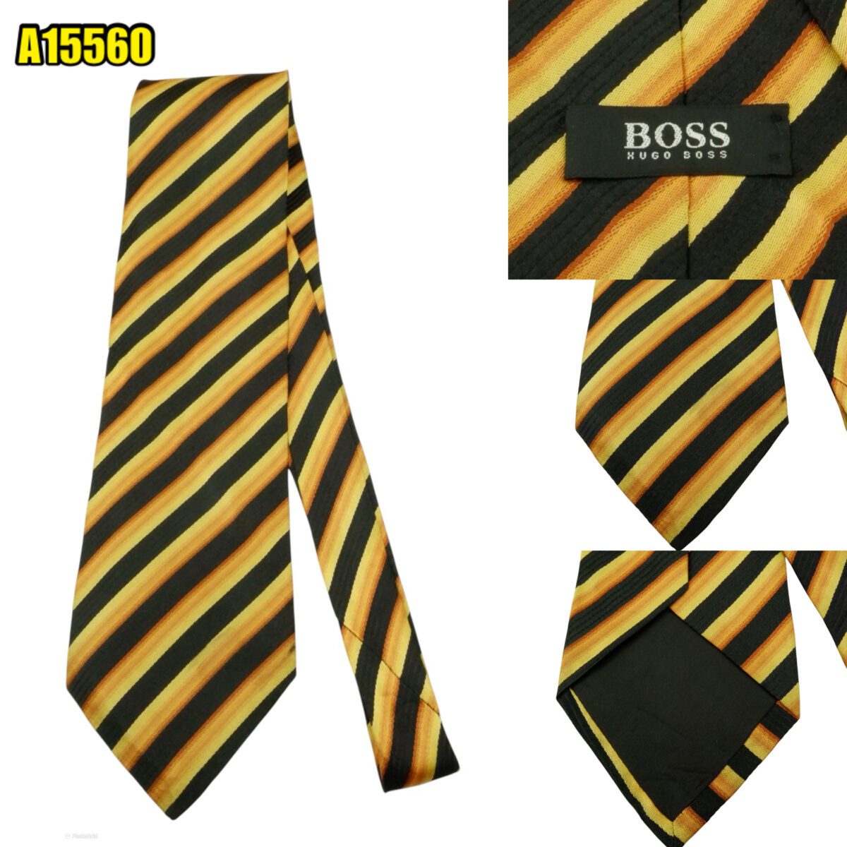 created by photogrid Hugo Boss Tie Silk Black Beige Stripe Italy (US Import Tax Included) มุมที่ 1