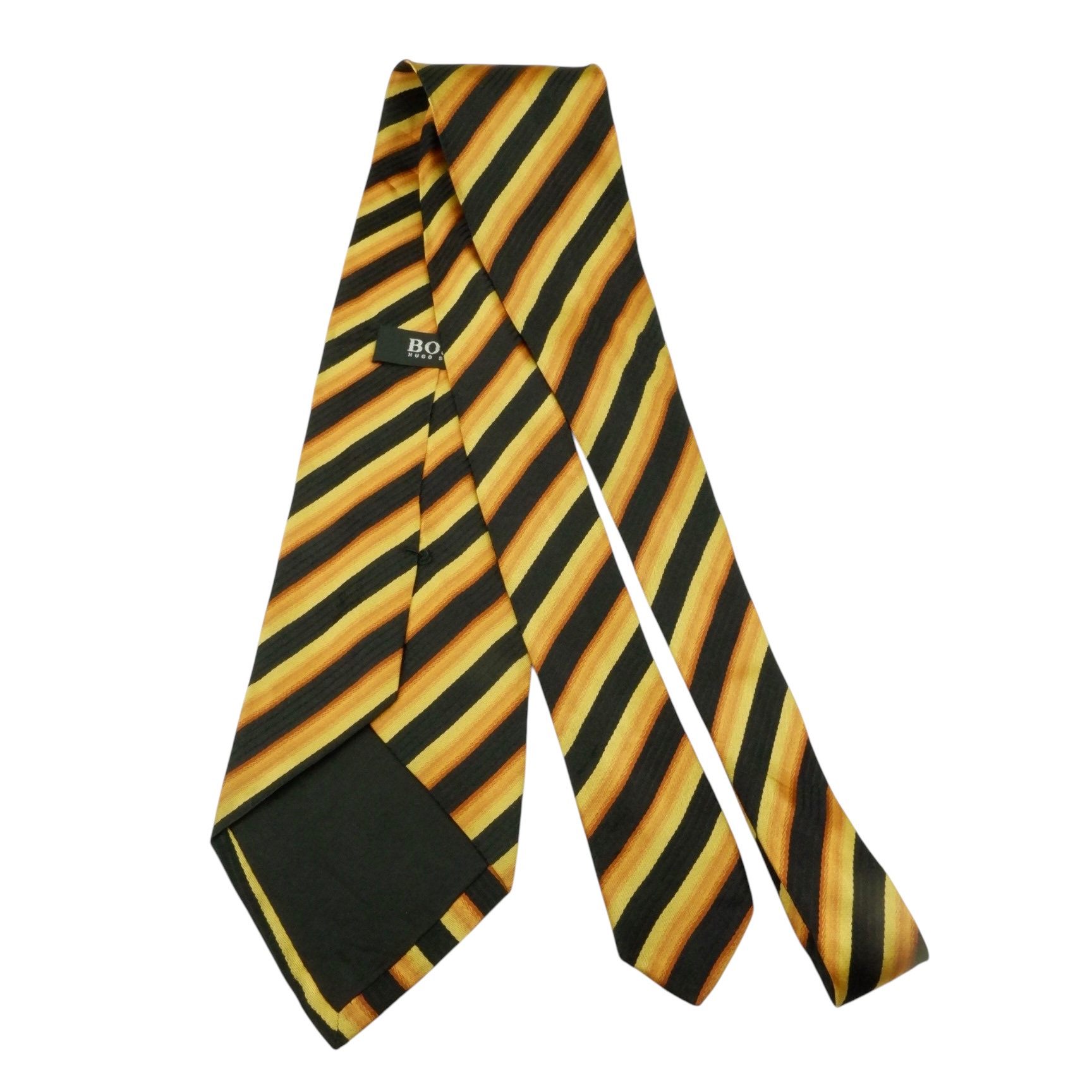 a15560 5 Hugo Boss Tie Silk Black Beige Stripe Italy (US Import Tax Included) มุมที่ 5