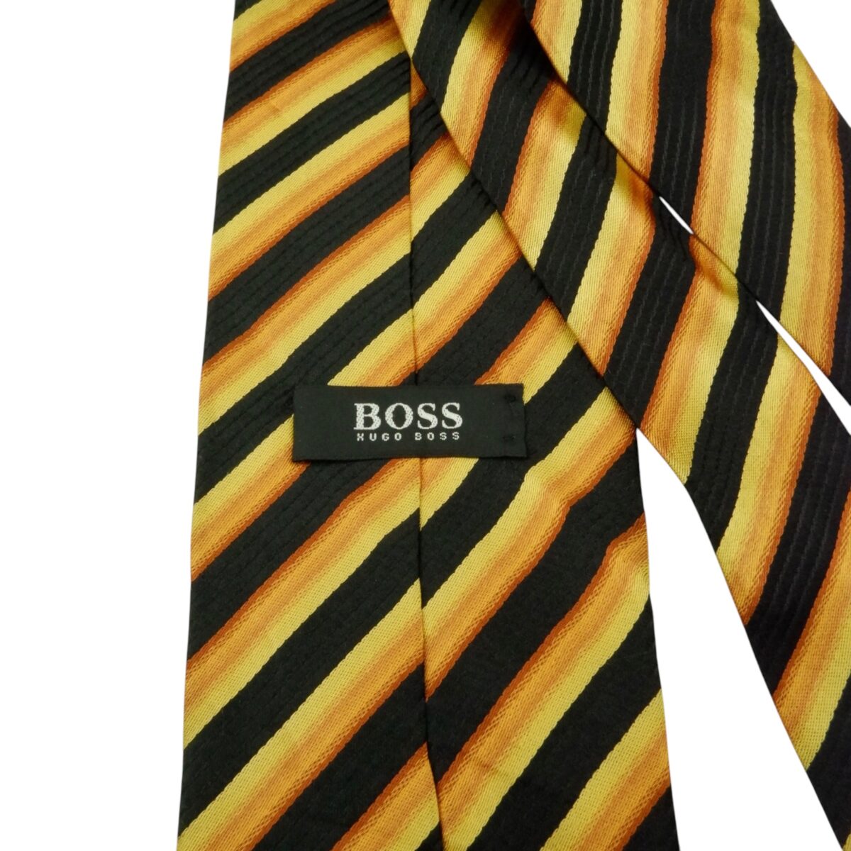 a15560 7 Hugo Boss Tie Silk Black Beige Stripe Italy (US Import Tax Included) มุมที่ 7