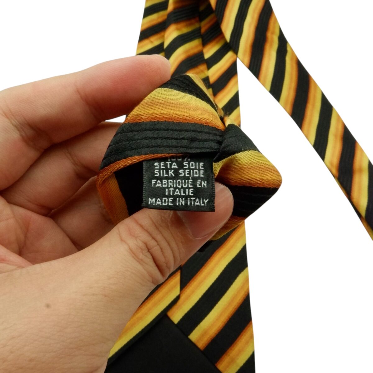a15560 8 Hugo Boss Tie Silk Black Beige Stripe Italy (US Import Tax Included) มุมที่ 8