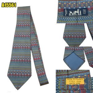 Hermes Tie Silk Navy Geometric France (US Import Tax Included) มุมที่ 1