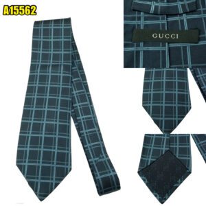 Gucci Tie Silk Black Blue Check Italy (US Import Tax Included) มุมที่ 1