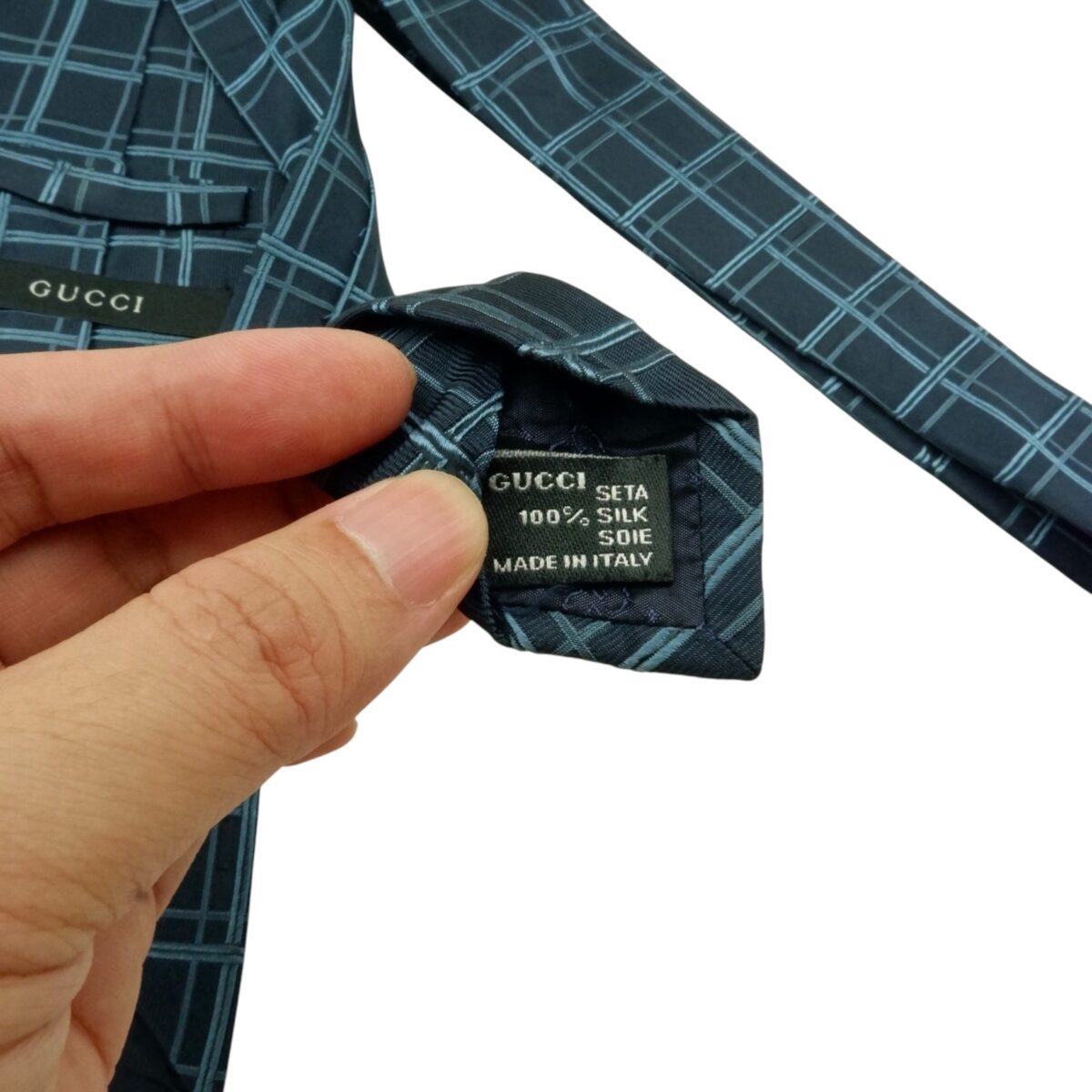 Gucci Tie Silk Black Blue Check Italy (US Import Tax Included) | mesabb clothing Gucci Tie Silk Black Blue Check Italy (US Import Tax Included) มุมที่ 8