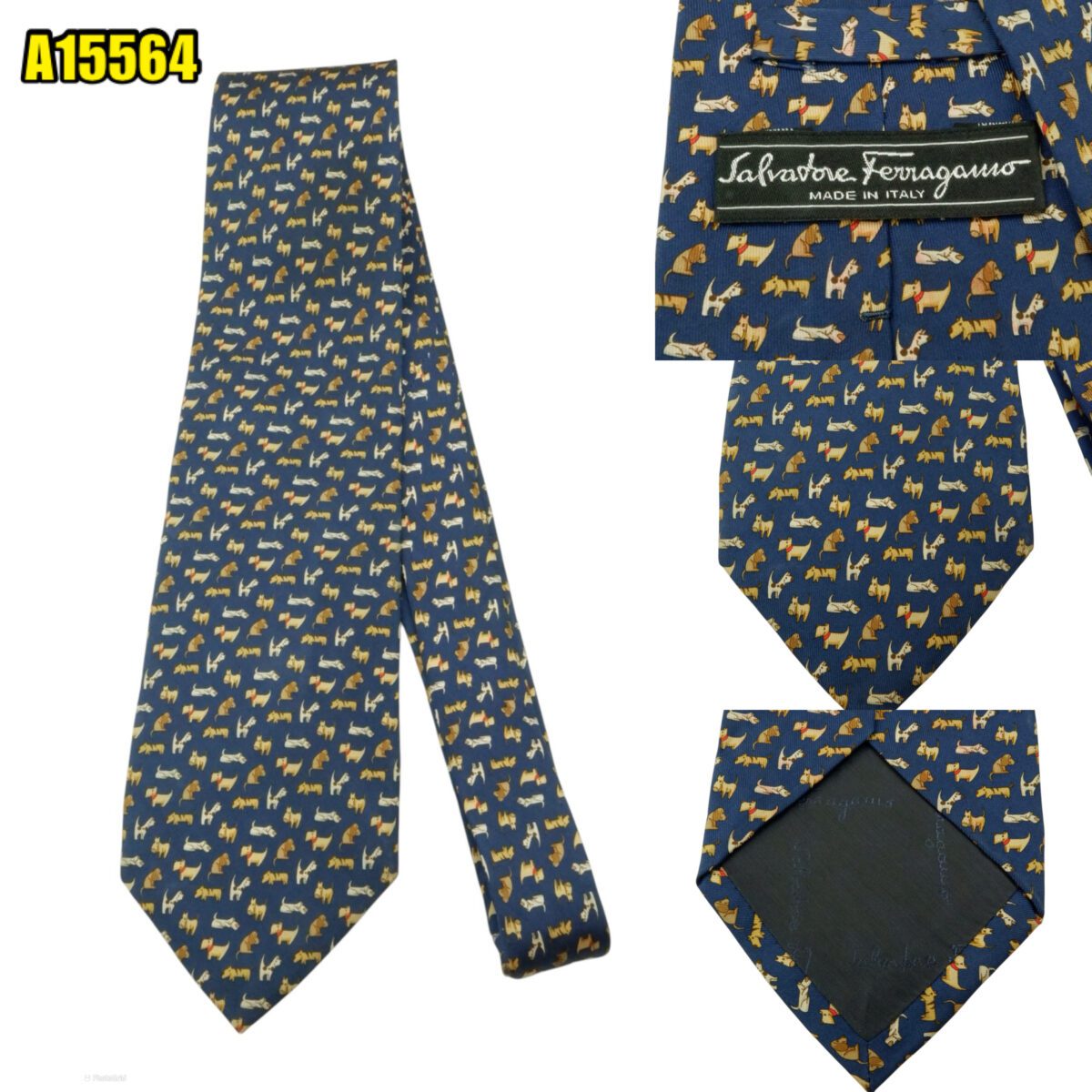 created by photogrid Salvatore Ferragamo Tie Silk Blue Geometric Italy (US Import Tax Included) มุมที่ 1